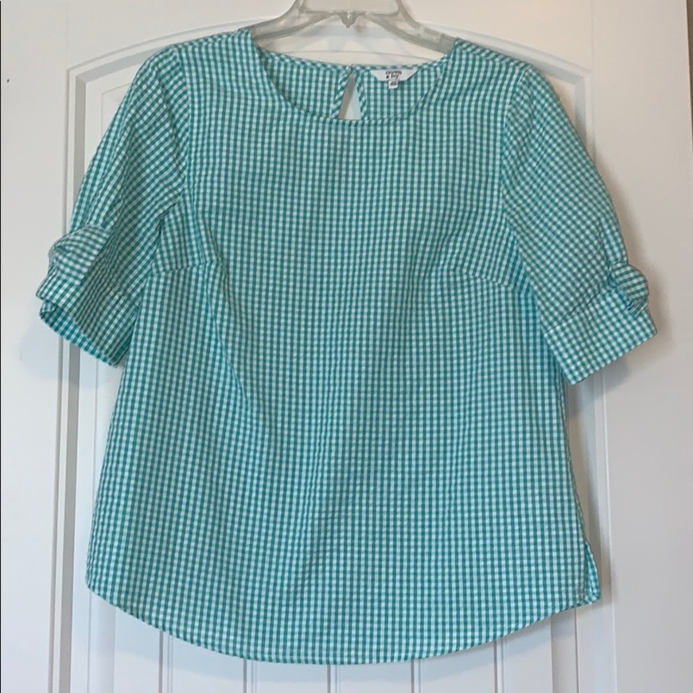 Crown & Ivy Mint Gingham Top